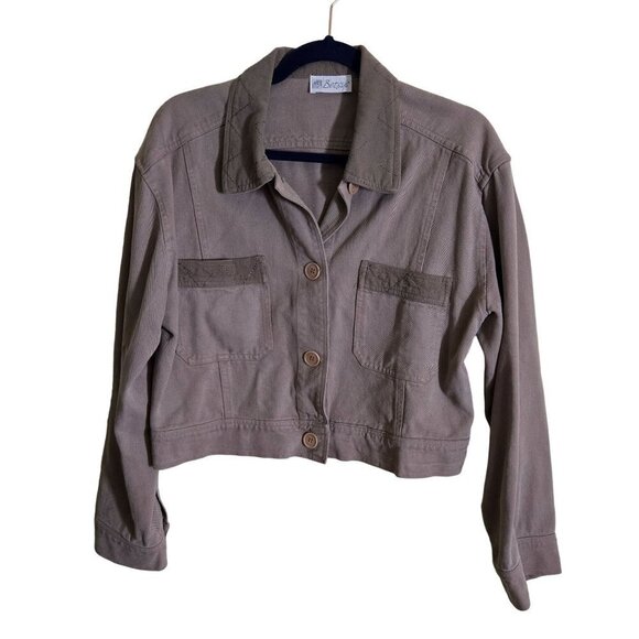 Betsy Vintage Brushed Cotton Tan Trucker Jacket Size M - Picture 1 of 6